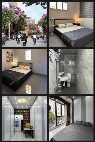 a collage of photos of a bedroom and a hotel at Phốstay 180 Cầu Đất in Hai Phong