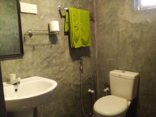a bathroom with a white toilet and a sink at Lighthouse Peacock Villa in Dondra West