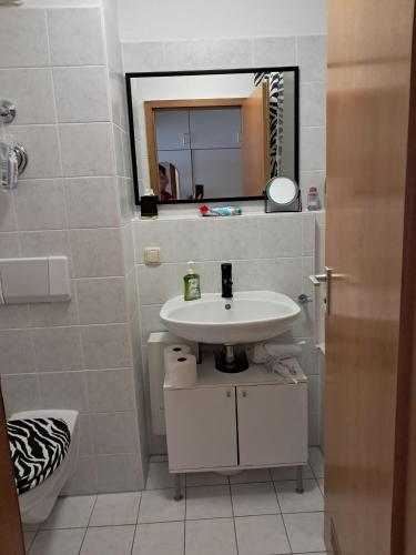 a bathroom with a sink and a mirror at Augsburg!Möblierte Appartment! in Augsburg