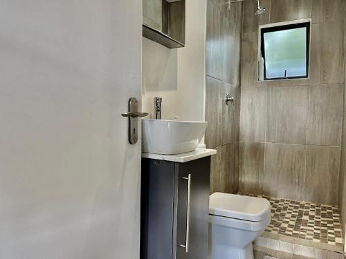 a bathroom with a sink and a toilet at No 6 On Cladon # Jadde Apartments in Chartwell