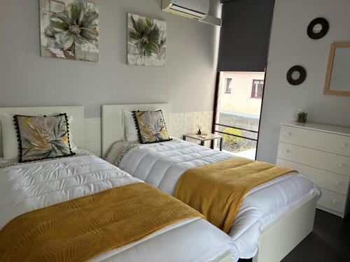 two beds sitting next to each other in a bedroom at Vista Montanha in Madalena