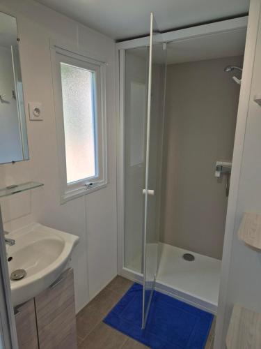 a bathroom with a shower and a sink at CAMPING RÊVE DES ILES in Argelès-sur-Mer