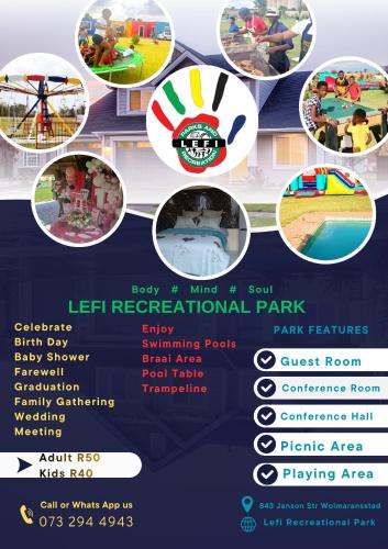 a flyer for a carnival park with different pictures at Lefi Recreational Park in Wolmaranstad