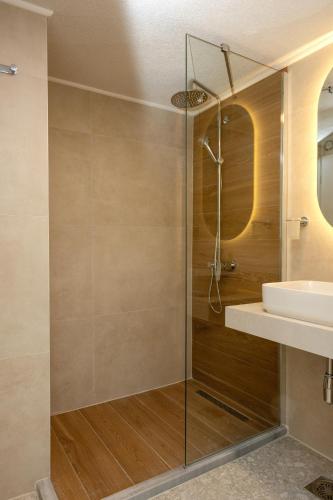 a bathroom with a shower and a sink at ZARO Apartments in Bitola