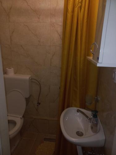 a bathroom with a toilet and a sink and a shower at Velez IVANOVI DVORI in Jošanička Banja