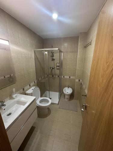 a bathroom with a shower and a toilet and a sink at APARTAMENTO FELIP 1 in Burriana
