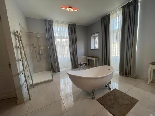 a large bathroom with a tub and a shower at Villa Damseaux in Spa