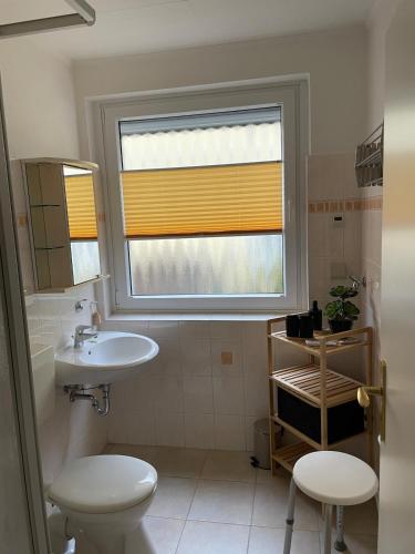 a bathroom with a sink and a window at Ferienwohnung Stadt-Wald-Park in Bad Harzburg