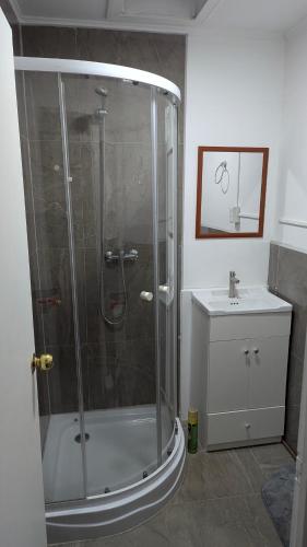 a bathroom with a shower and a sink at Residencia cercana ENGIE in Tocopilla