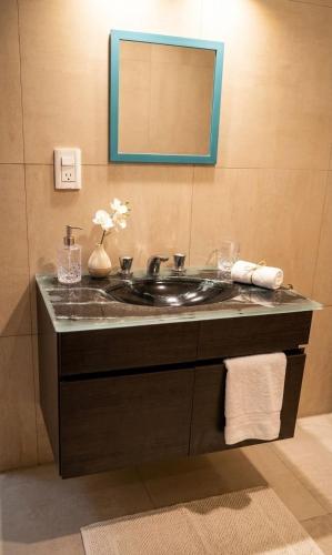 a bathroom with a sink and a mirror at La soñada in Salta