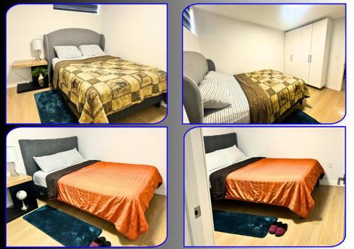 four pictures of a room with two beds and a bedroom at Bliss Haven in Winnipeg