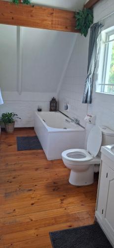 a bathroom with a tub and a toilet and a sink at White lily in Montagu