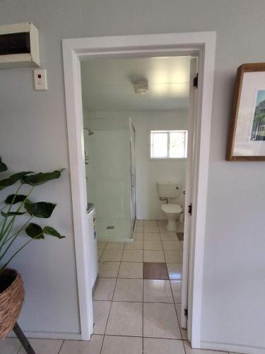 a bathroom with a toilet and a sink at Akaroa Hideaway in Avarua