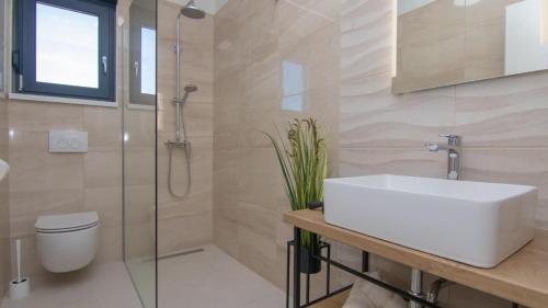 a bathroom with a sink and a shower and a toilet at Villa Dani by Villas Guide in Gostinjac