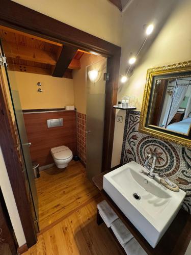 a bathroom with a sink and a toilet at Hotel Rural Cayetana in Piedrahita