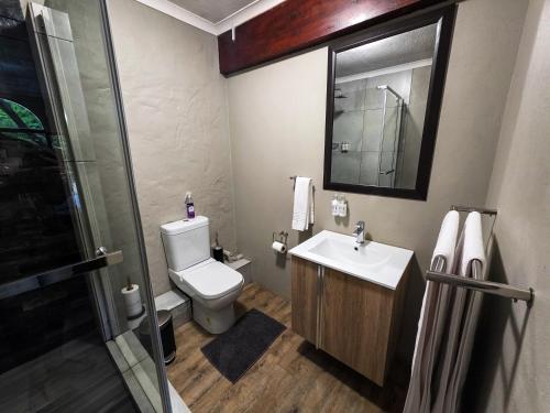 a bathroom with a toilet and a sink and a shower at 440@Brooklyn in Pretoria