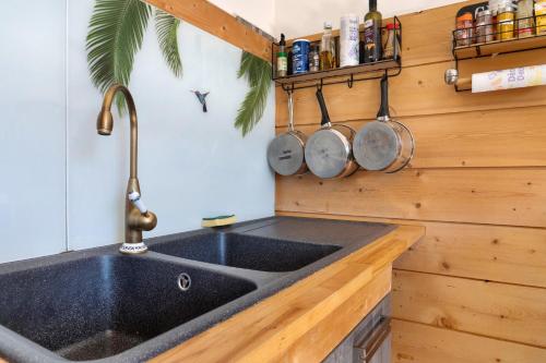 a kitchen with a sink and a tap at Maison L'arrieulat in Argelès-Gazost