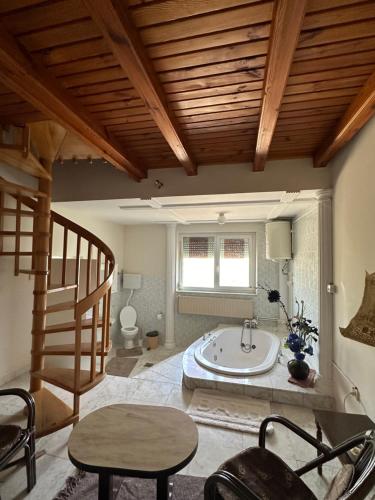a bathroom with a bath tub in a room at Vila Oaza in Bela Crkva