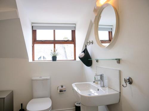 a bathroom with a toilet and a sink and a mirror at Apartments in Dingle Town Center in Dingle