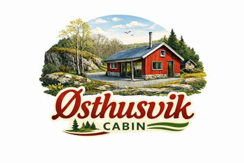 a logo for a cabin in the woods with a red house at Østhusvik Cabin in Stavanger