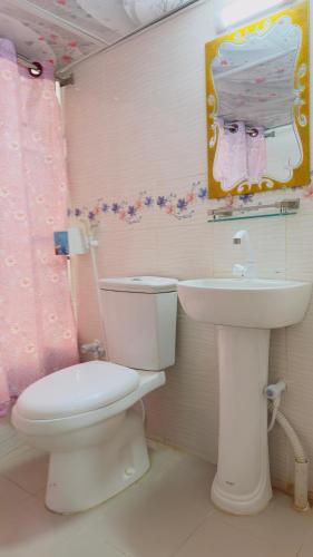 a bathroom with a toilet and a sink at Dhanmondi Lake View Hotel in Dhaka