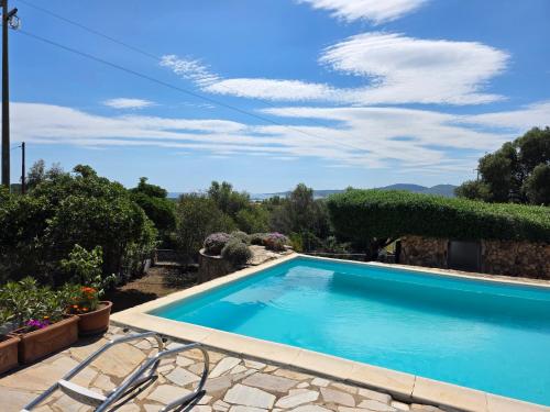 a swimming pool in a yard with chairs and plants at Villa Altora in Nuragheddu
