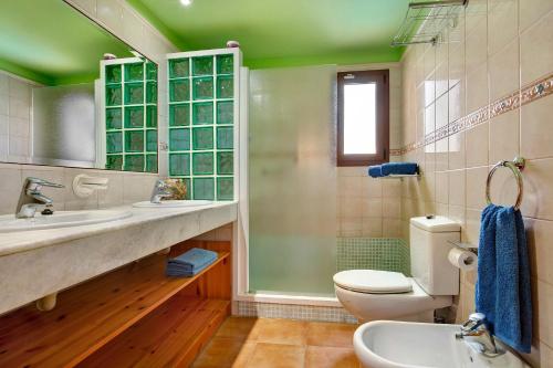 a bathroom with a toilet and a sink and a shower at Las Casitas 28 in Corralejo