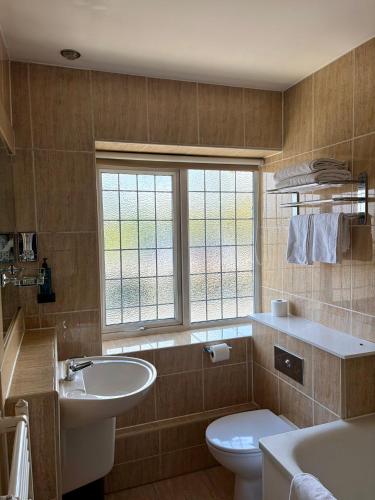 a bathroom with a sink and a toilet and a window at The Park Hotel in Liverpool