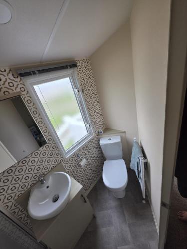 a small bathroom with a toilet and a sink at 8 Berth Caravan - Blue Dolphin - Filey in Gristhorpe