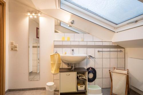a bathroom with a sink and a skylight at Adlerblick in Wangen
