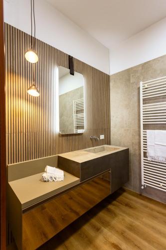 a bathroom with a sink and a mirror at Ca'Bastian-Guest House in Moruzzo
