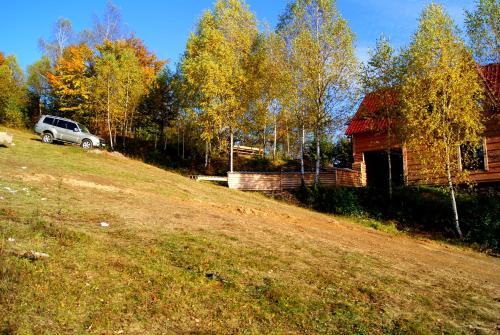 a van parked on a hill next to a house at Rakhiv Plai in Rakhiv
