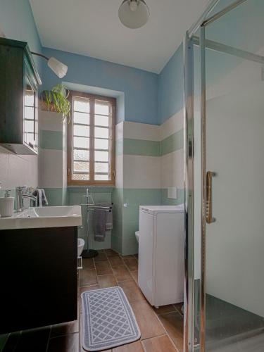 a bathroom with a shower and a sink and a toilet at IL TORRINO in Golasecca