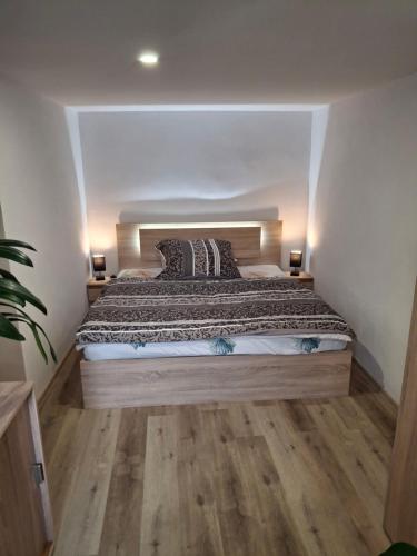 a bedroom with a large bed in a room at Vybavený byt in Krásno