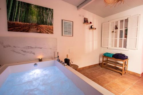 a bath tub in a room with a painting on the wall at La Cambra casa rural Premium in Potríes