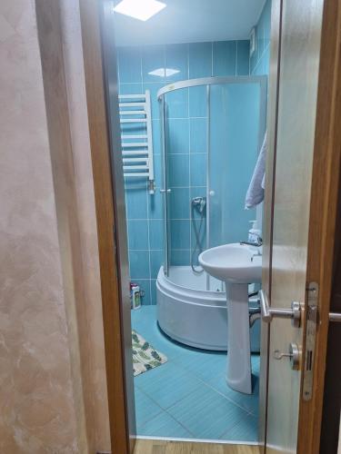a bathroom with a shower and a sink and a tub at Apartman Selma - Bijelo Polje in Bijelo Polje