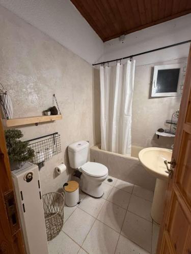 a bathroom with a toilet and a sink at Forest view Aggeliki in Karpenisi