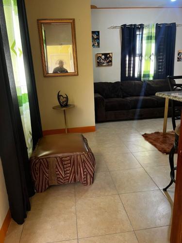a living room with a couch and a chair at Leemclean gated vacation home in Spanish Town