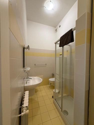 ein Badezimmer mit Waschbecken und Dusche in der Unterkunft Andreini20 in Padua