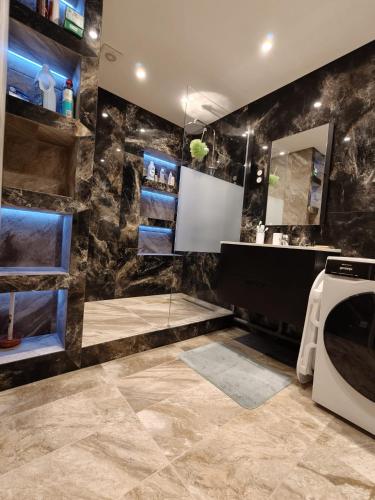 ein Badezimmer mit Waschbecken und Waschmaschine in der Unterkunft Yara in Montargis