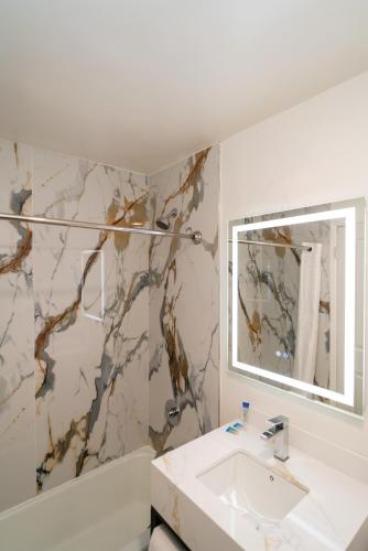 a bathroom with a sink and a mirror at Central Phoenix Hotel in Phoenix