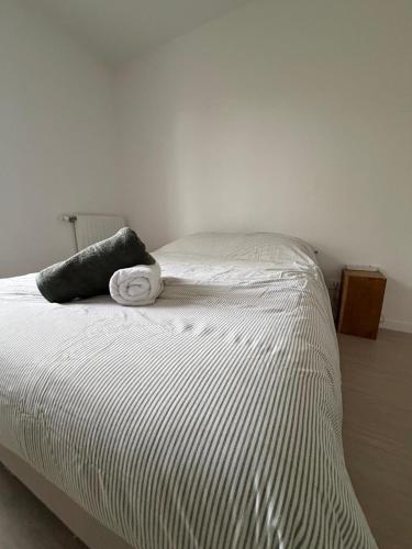 a bed with two pillows and a towel on it at Appartement Sautron in Sautron