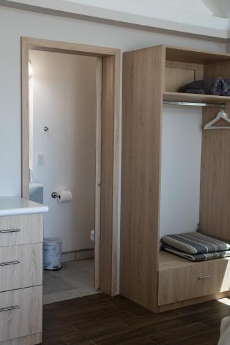 a room with a closet with a sink and a door at SUR del Valle in Valle de Guadalupe
