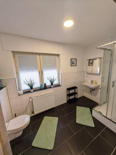 a bathroom with a toilet and a sink at NEU Monteurhaus und Ferienhaus 5 Betten Parkplatz 24h Checkin in Alsdorf