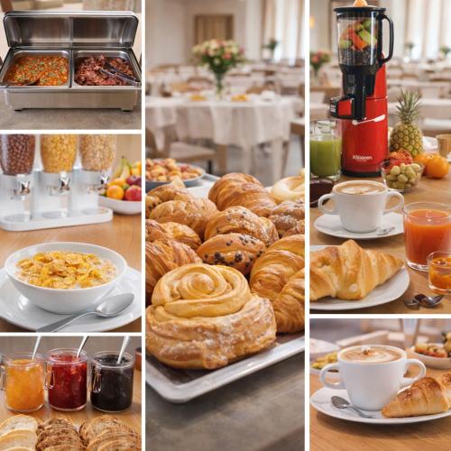 a collage of pictures of pastries and coffee and drinks at Hotel Brezza Nuova Gestione in Rimini
