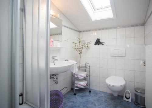 a bathroom with a sink and a toilet at Haus Jungmann in Hallenberg