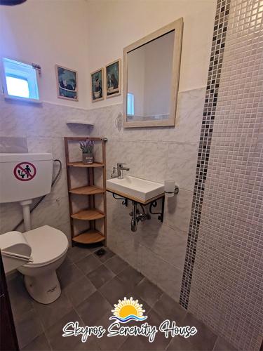 a bathroom with a toilet and a sink at Skyros Serenity House in Skiros