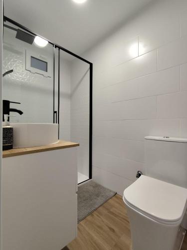 a bathroom with a white toilet and a sink at Las Nubes Mairena in Mairena del Aljarafe