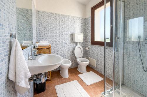 a bathroom with a sink and a toilet and a shower at Tegghja Country Suites in Rena Majore