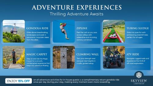 a brochure for aventure experiences thinking adventure awaits at Skyview by Empyrean in Patnitop